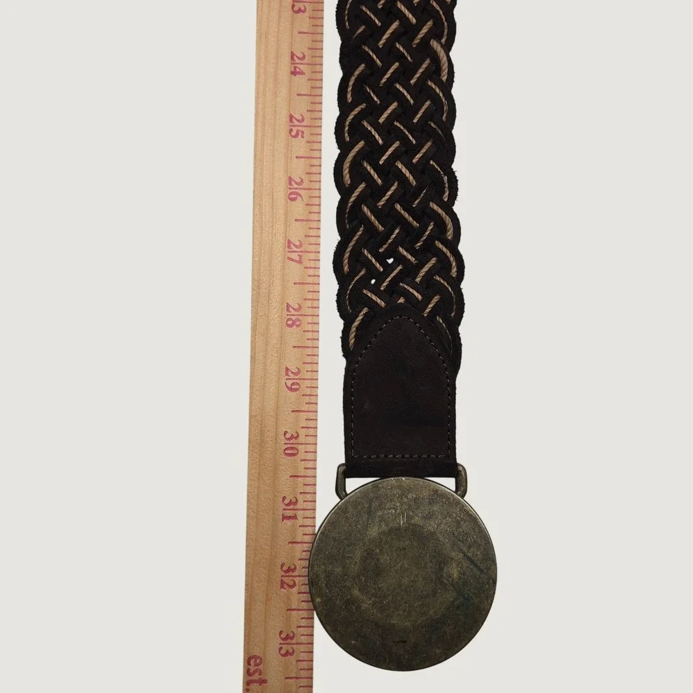 Vintage GAP Braided Suede Leather Belt XS Brown Woven Coastal Cowgirl Brass